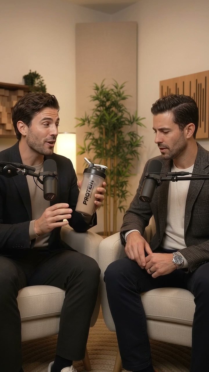 Protein shake podcast spot, two-shot frame